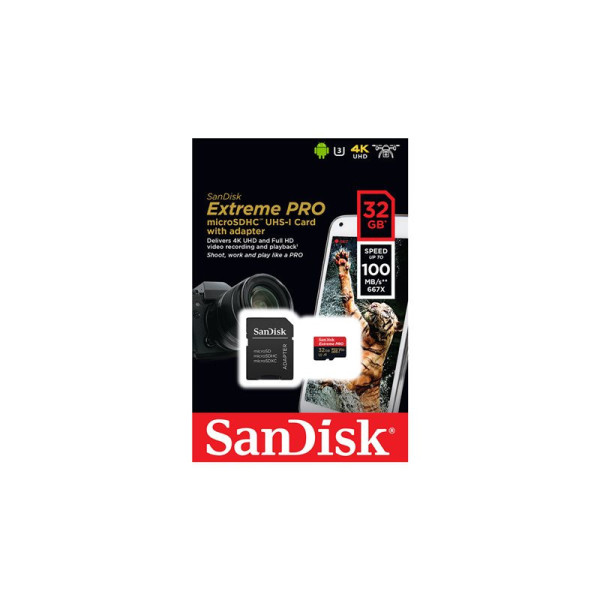 SanDisk Extreme PRO MicroSDHC 32GB CL10 U3 - Per 4K Ultra HD E Full HD - Resistente